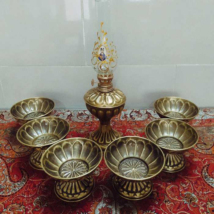 هفتسین برنجی ب همراه چراغ گردسوزبرنجی قابل استفاده