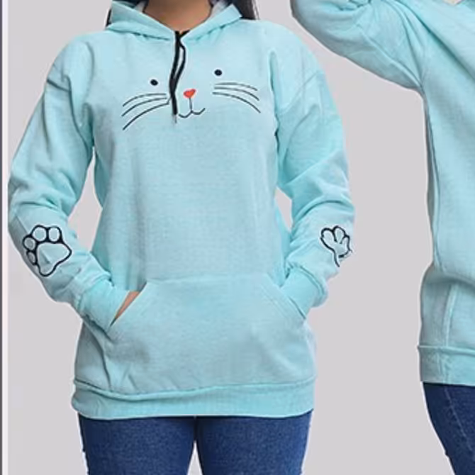 هودی تک کلاه دار طرح گربه و طرح نایک در رنگبندی زیبا کار ملانژ تو کرکی پائیزه