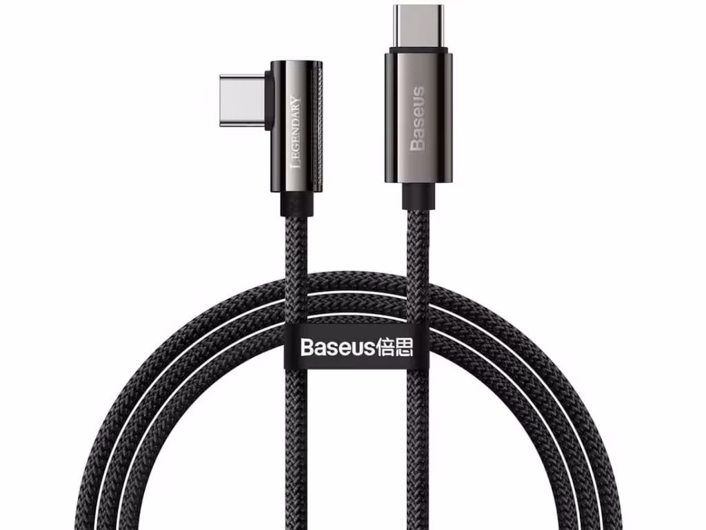 کابل سوپر فست شارژ تایپ‌سی به تایپ‌سی 1 متری بیسوس Baseus Legend Series Elbow Fast Charging 100W 5A CACS000603