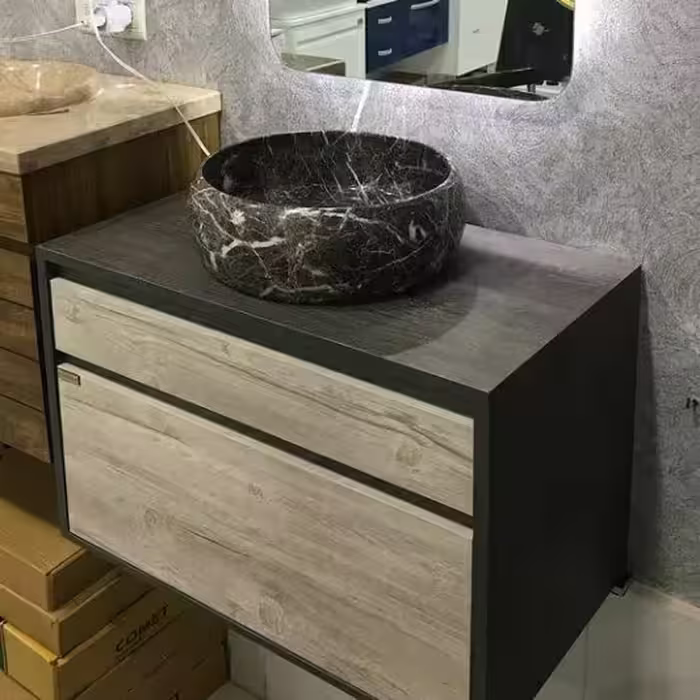 روشویی کابینتی مدل سوبان، مشکی طوسی کرم، کاسه سنگی مرمریت، سایز 40در60 ارتفاع45، ارسال به سراسر کشور با بسته بندی ویژه