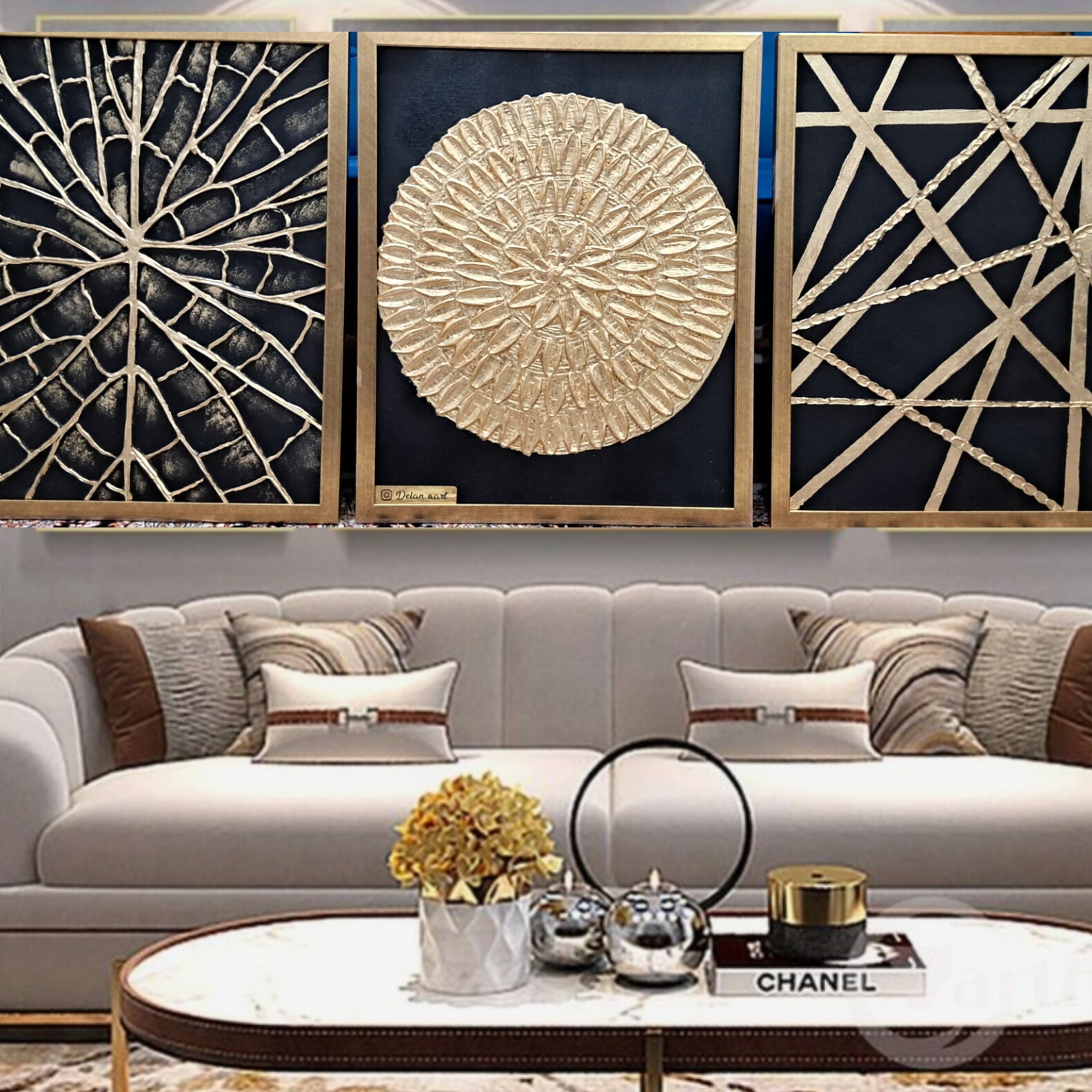 تابلو دکوراتیو برجسته ورق طلا شیک و مدرن