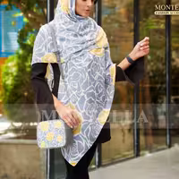 ست کیف و روسری یا شال برند مونتلا ارسال  (رز طوسی گل زرد)