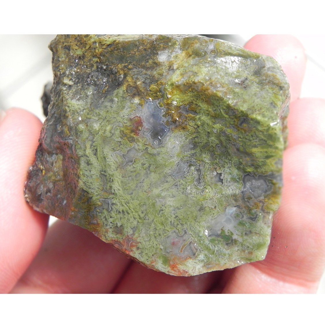 S3 سنگ راف عقیق سبز خزه ای طبیعی معدنی 168گرم 5سانت