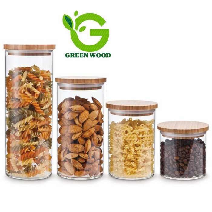 ست بانکه (جا حبوباتی) 4 عددی بامبو شیشه ای پیرکس مدل D6 کد Gw90302005