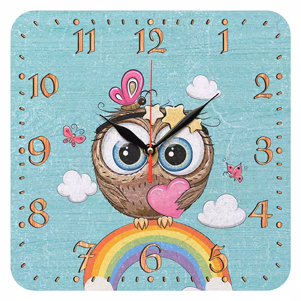 ساعت دیواری کودک مدل 1000 طرح جغد و رنگین کمان