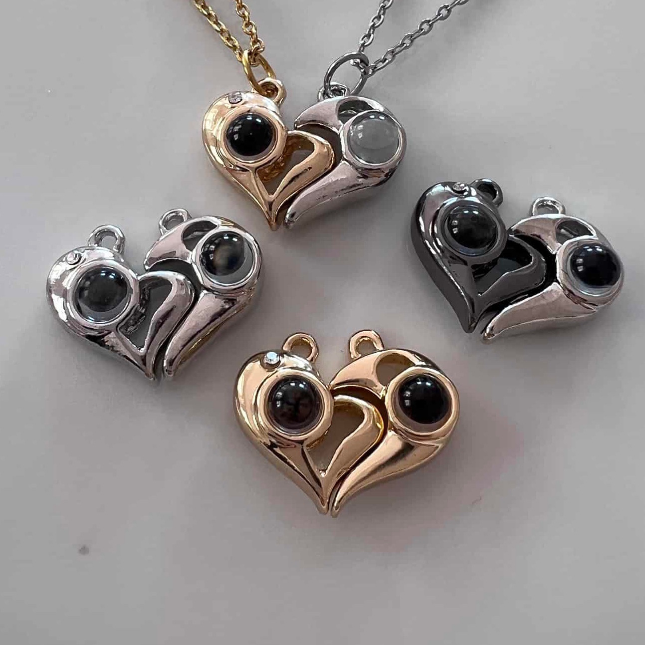 گردنبند قلب  ست مگنتی با سنگ تلسکوپی عشق به صد زبان با زنجیر