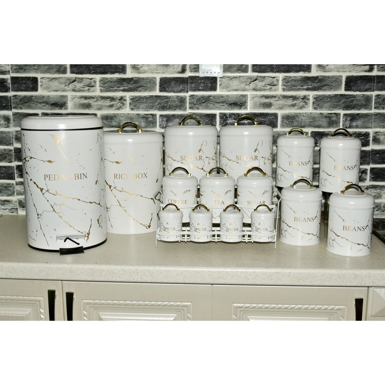 سرویس آشپزخانه 16 پارچه (طرح ماربل سفید طلایی ) B.V.K  (805596)