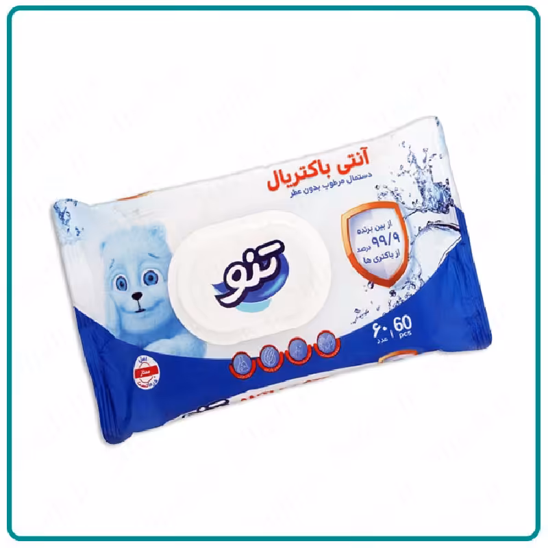 دستمال مرطوب تنو  آنتی باکتریال  بسته 60 عددی .. فروش تک نداریم ..