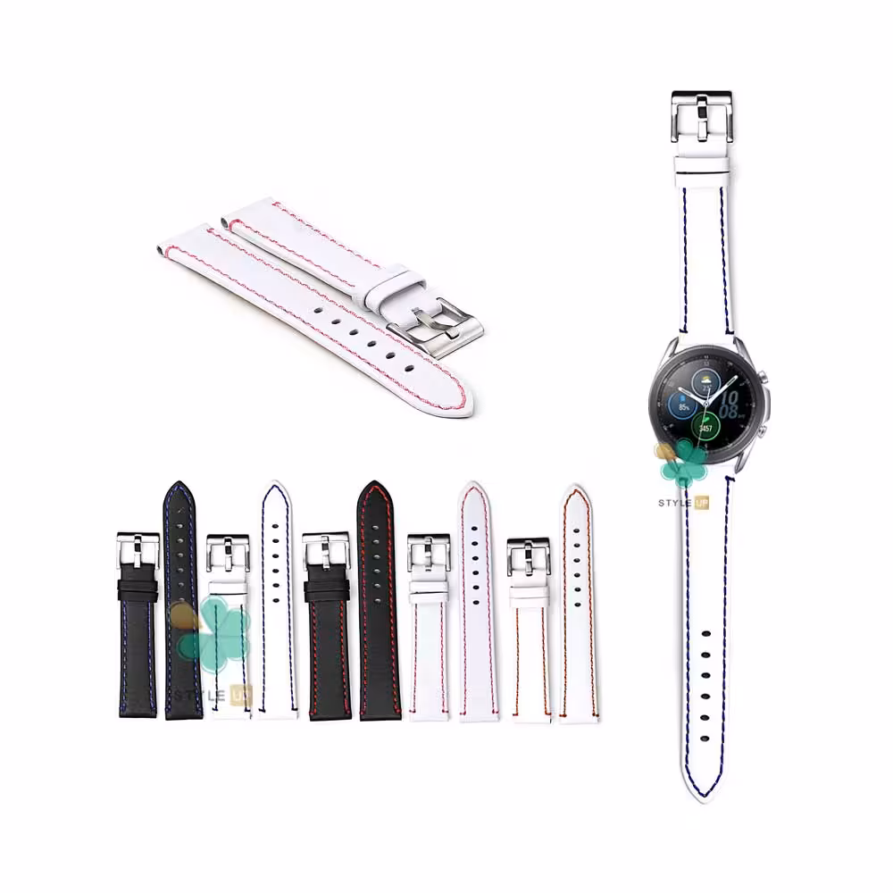 بند چرم ساعت سامسونگ Samsung Galaxy Watch 3 45mm مدل دوخت رنگی