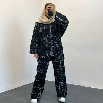 مانتو شلوار زنانه لنین مدل نقاشی