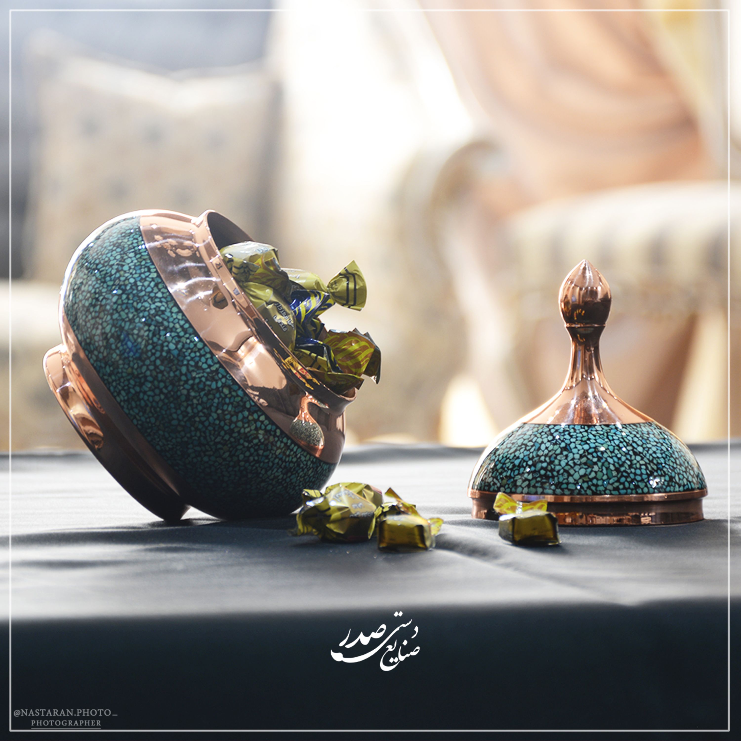 قندان مس و فیروزه کوب 20cm اعلا