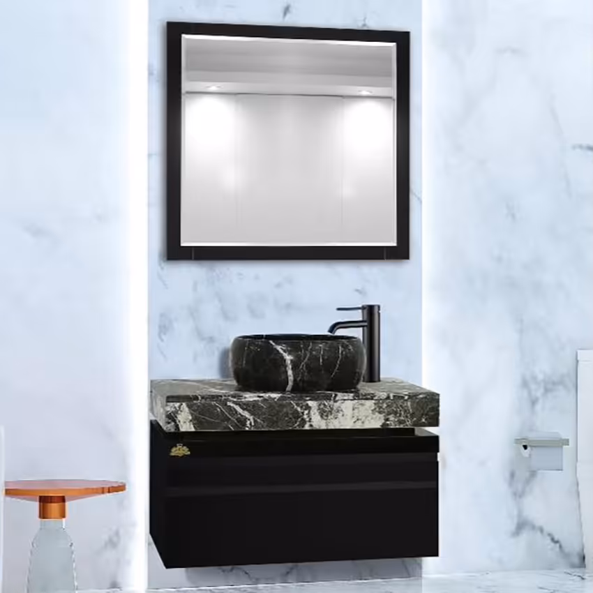 روشویی کابینتی پترا مشکی سایز 60 همراه آینه