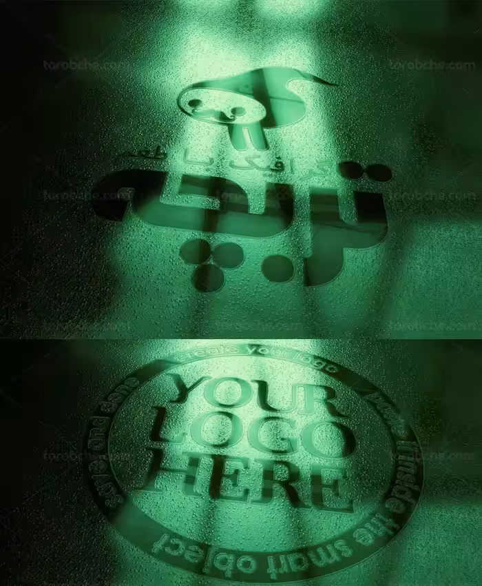 طرح لایه باز موکاپ لوگوی روی بخار شیشه - گرافیک با طعم تربچه