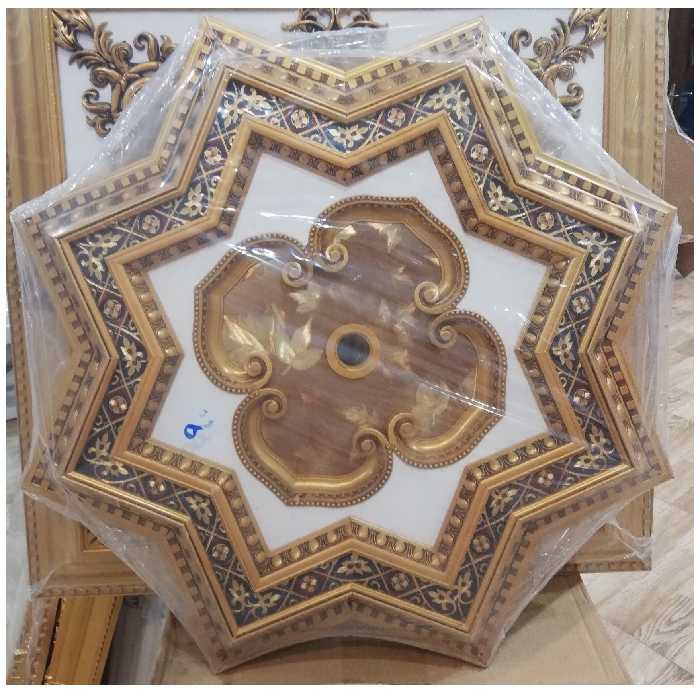 گل سقفی و دور لوستری پیش ساخته آی پارا طرح ستاره سفید طلایی 90 در 90 سانتیمتر