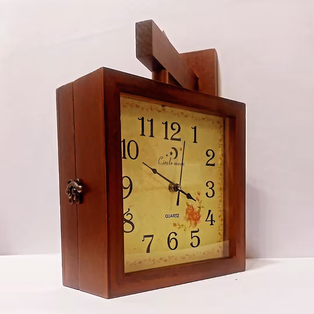 ساعت دیواری چوبی دو طرفه مربع وارداتی (عالیجناب)  