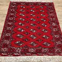 قالیچه دستبافت ترکمن اعلا، رنگ اناری، 2/5 متری، طرح  ماری گل، ارسال رایگان، ریزبافت