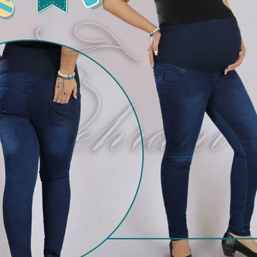 شلوار جین بارداری کمرکش آبی پر رنگ و مشکی سایزبندی
