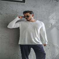 پلیور سفید مردانه بافته لباس پوشنده بافتنی بلند و آستین OUTFİT MAN