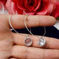 گوشواره حلقه ای سفید با نگین بیرنگ مخروطی فوق العاده زیبا و خاص