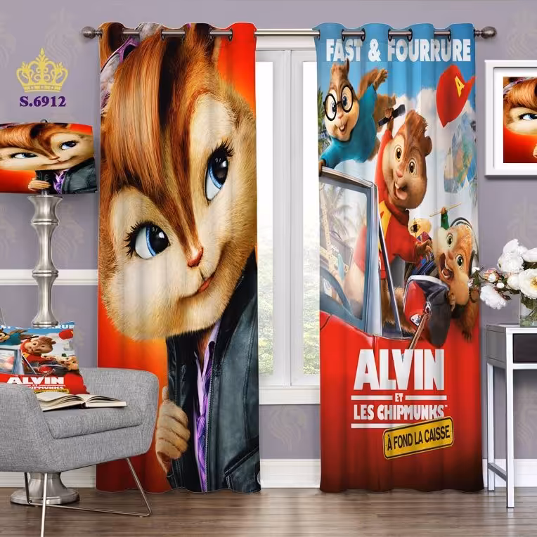 پرده اتاق خواب کودک دو قواره پانچ طرح کارتونی آلوین کد S6912