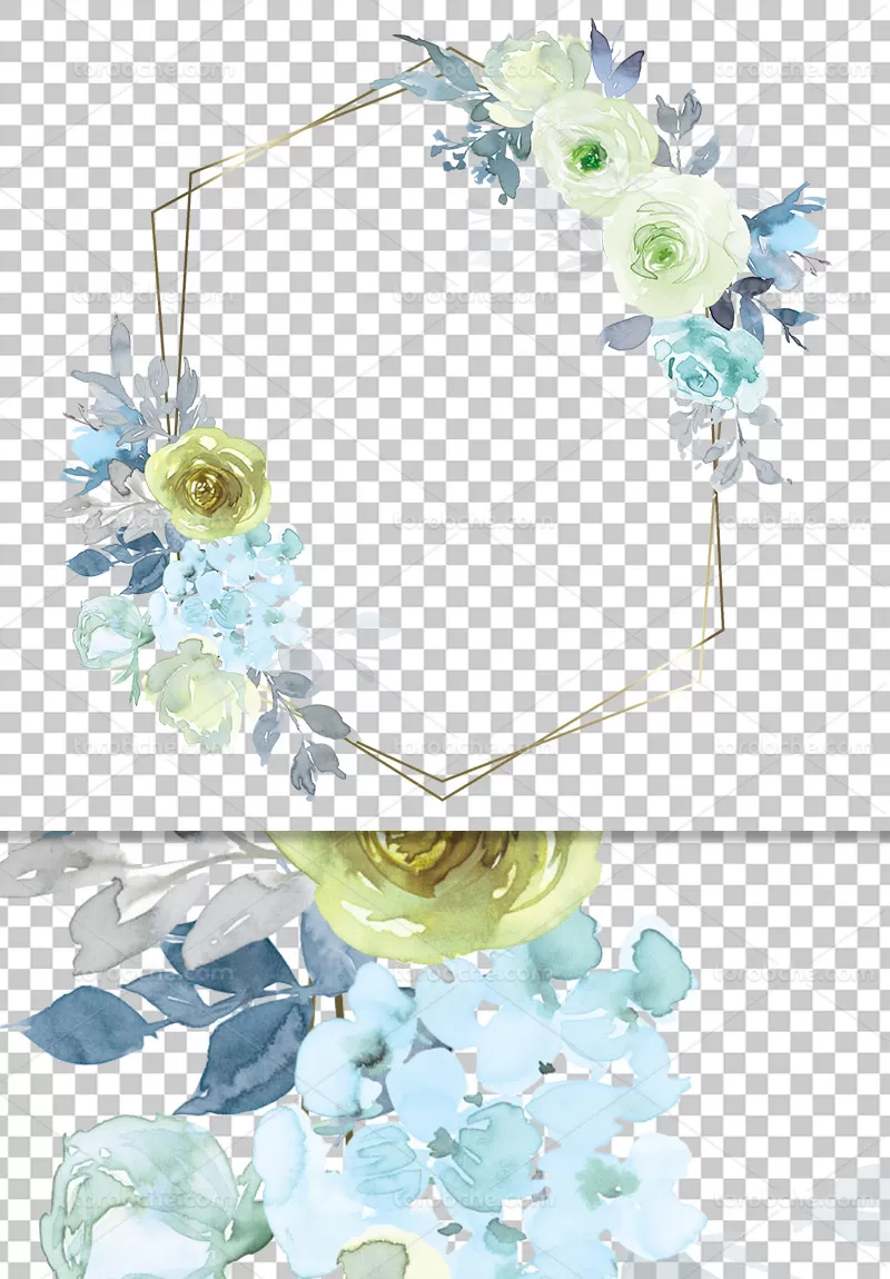 عکس دوربری شده کادر گل و برگ آبی | گرافیک با طعم تربچه