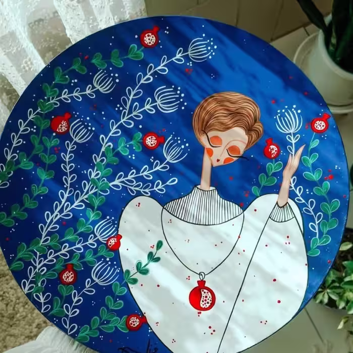دیوارکوب یلدایی انار یلدا دخترک یلدایی حوض ابی دیوارکوب سفالی