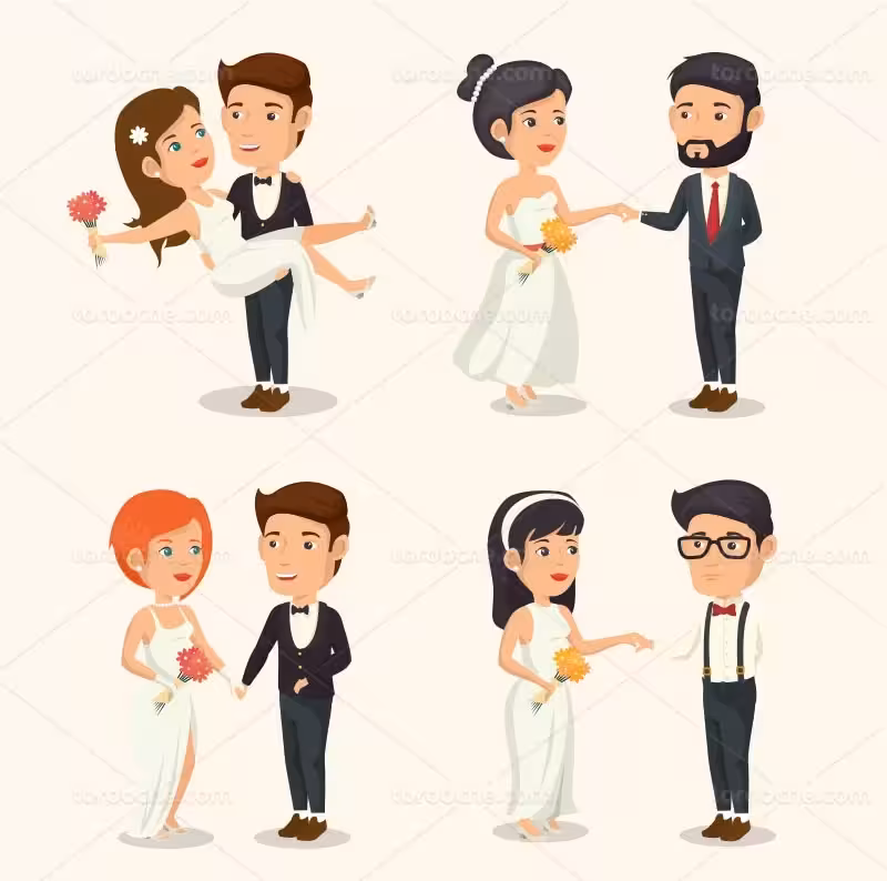 وکتور کاراکتر عروس و داماد رنگی | گرافیک با طعم تربچه