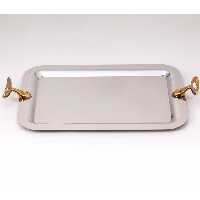 سینی مستطیل متوسط تک استیل مدل لوپ (دسته طلایی)