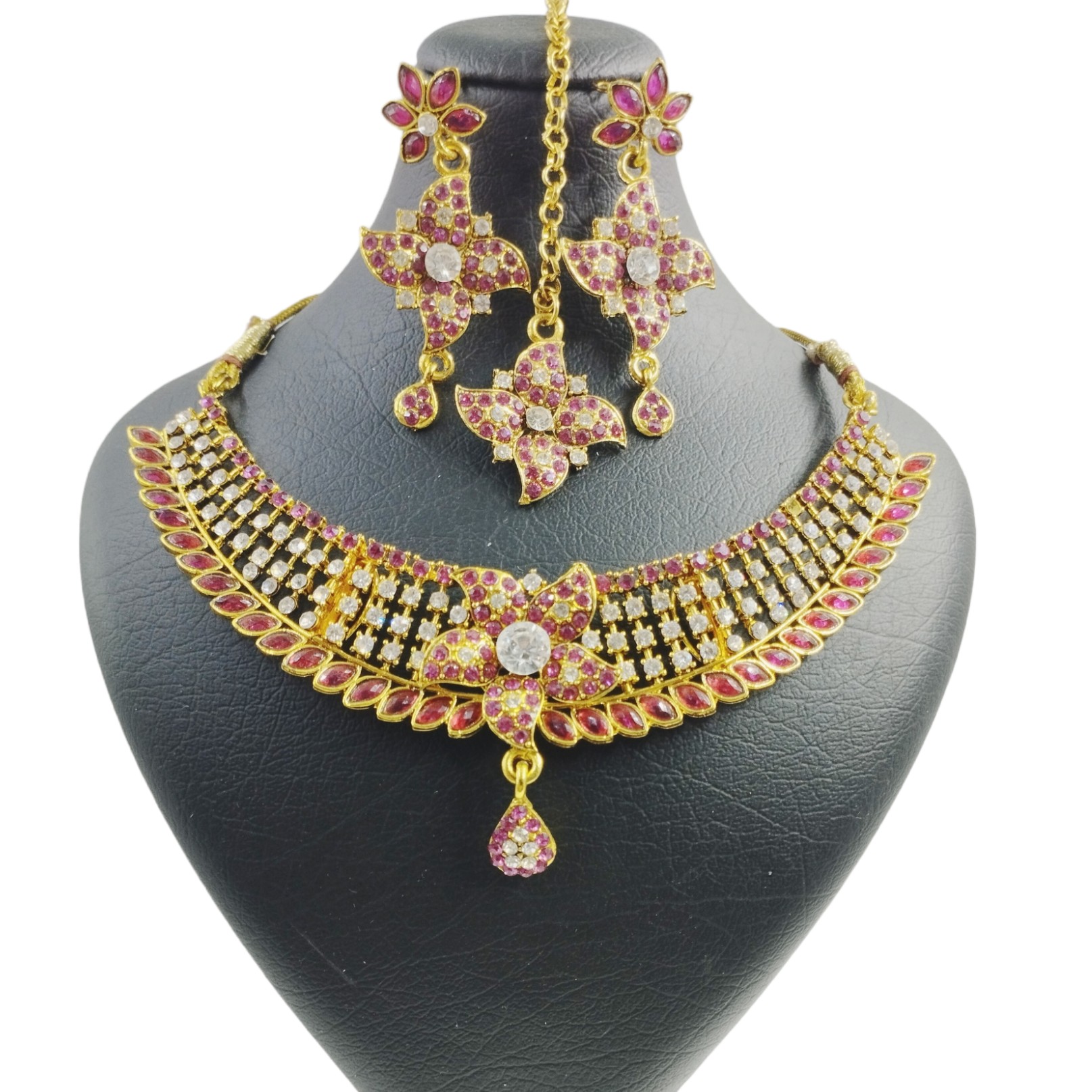 نیم ست هندی  پر نگین صورتی 