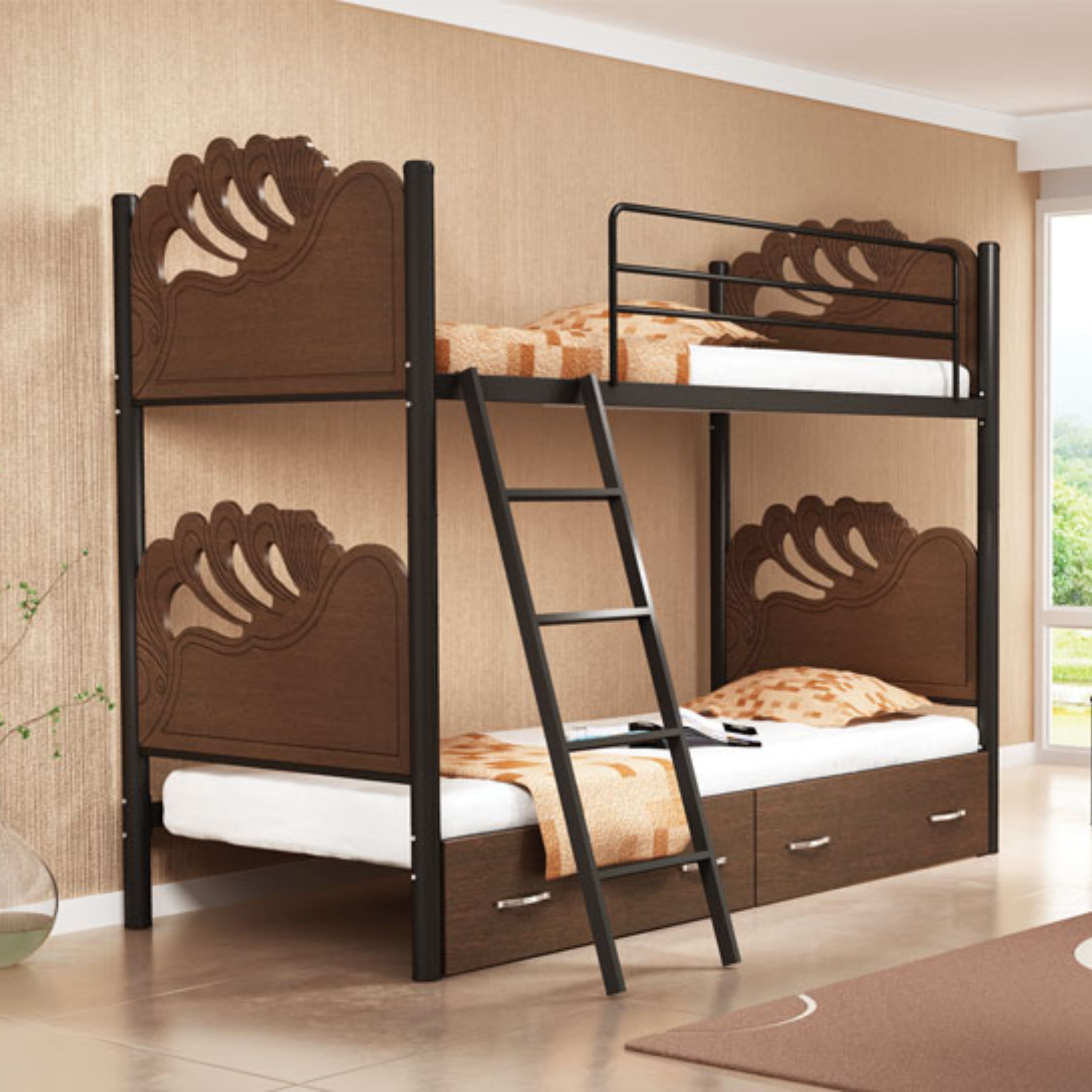 تخت خواب دو طبقه MDF مدل وکیوم عروس با کشو بدون تشک (پرداخت کرایه پس از تحویل)