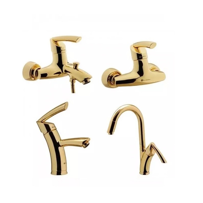 ست چهار تکه شیرآلات درخشان مدل تاپ طلا