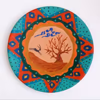 بشقاب سفالی اکرلیک سایز 3 طرح آهو و تک درخت