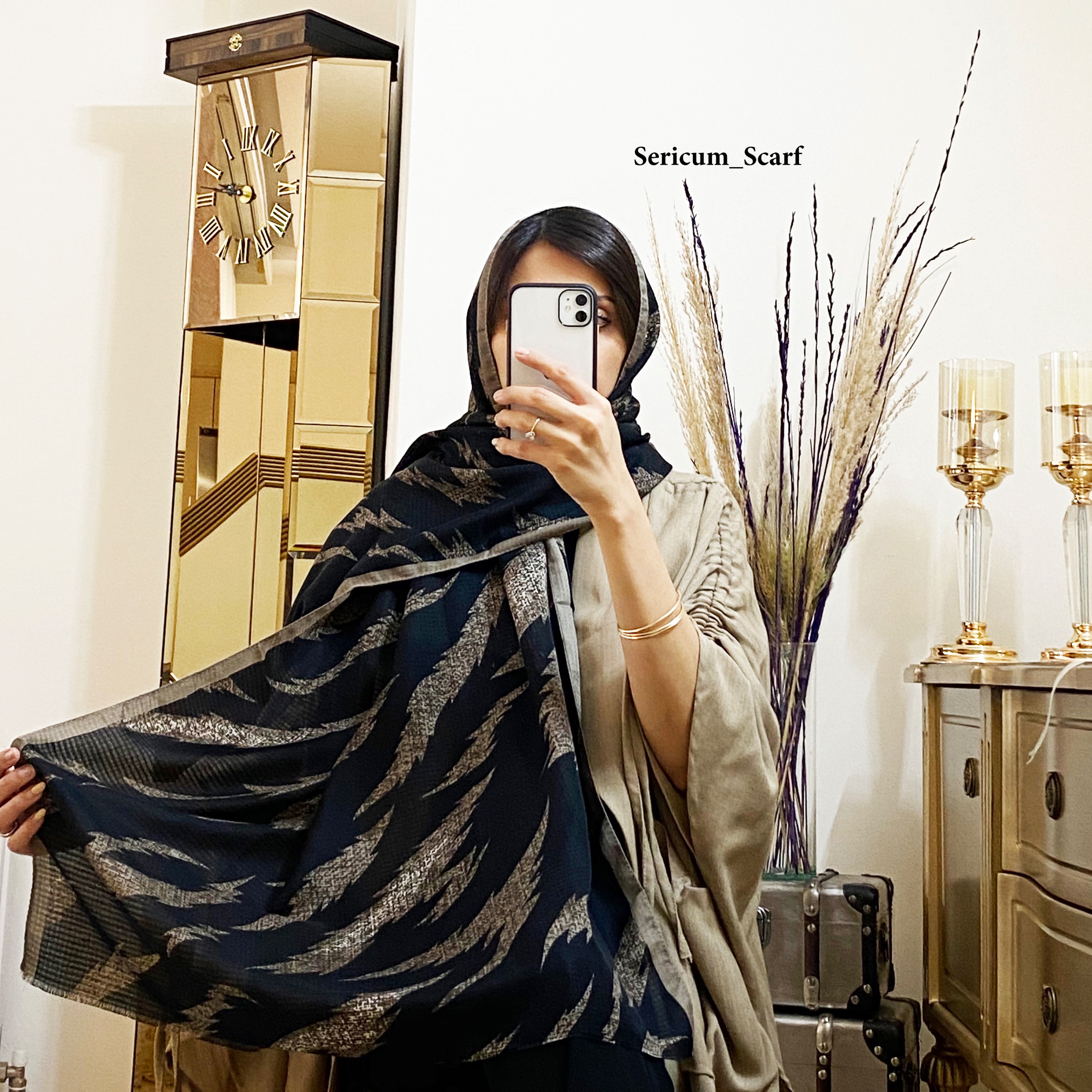 شال نخی مشکی نسکافه ای بسیار خنک