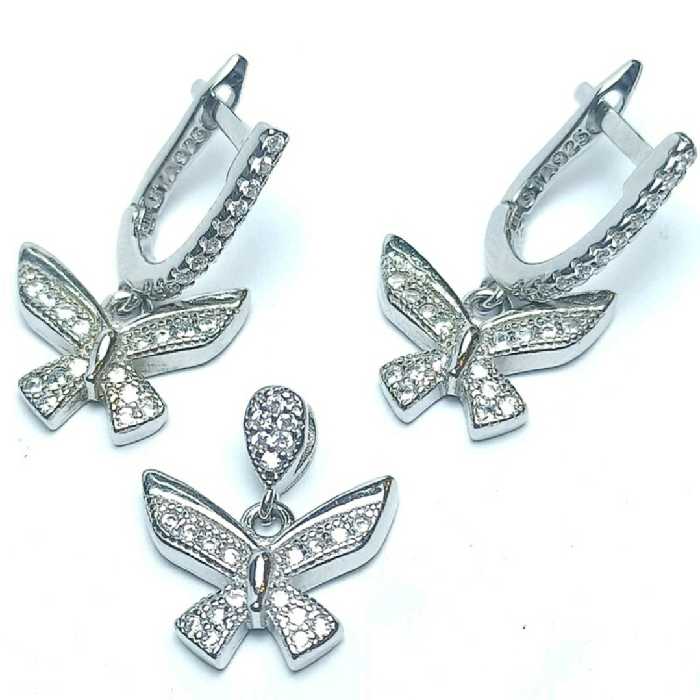  نیم ست نقره جواهری طرح پروانه با روکش رادیوم