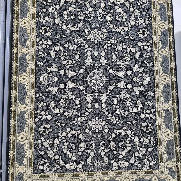 فرش پاتریس 1200شانه گل برجسته طرح افشان صحرا مشکی 9متری