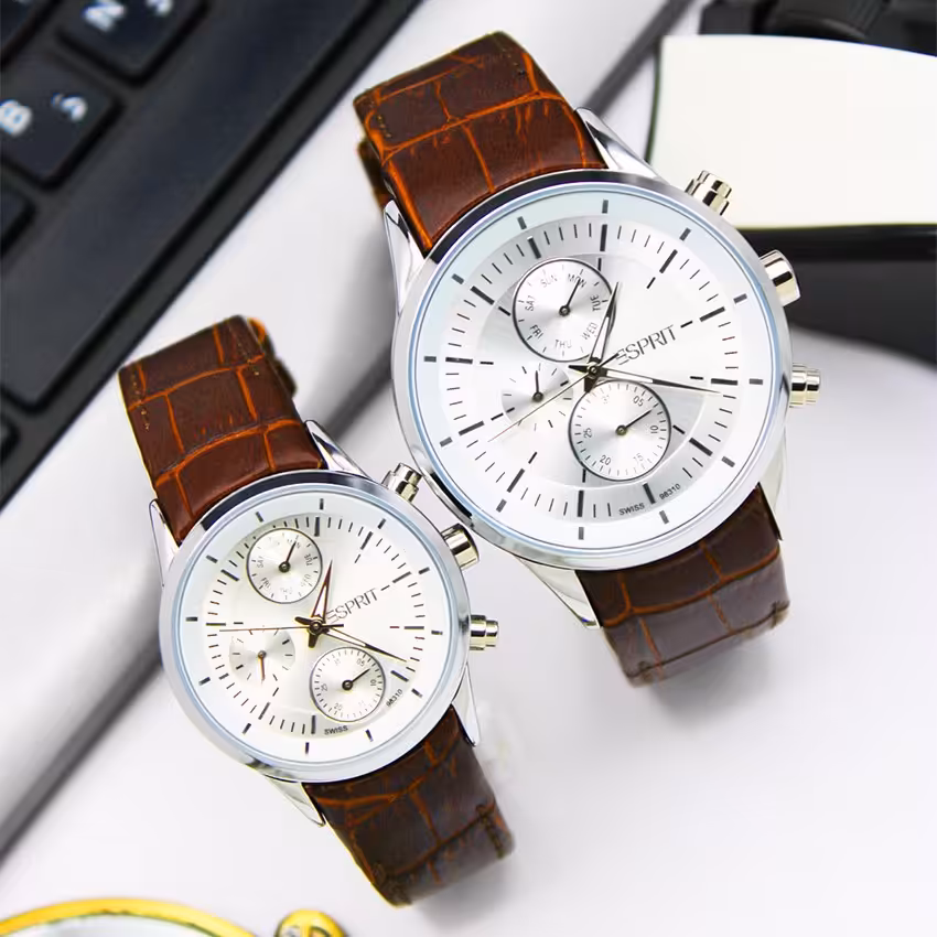 ساعت مچی ست زنانه و مردانه اسپریت-بندچرمی3موتور فعال(فول تایم)مدل 98310