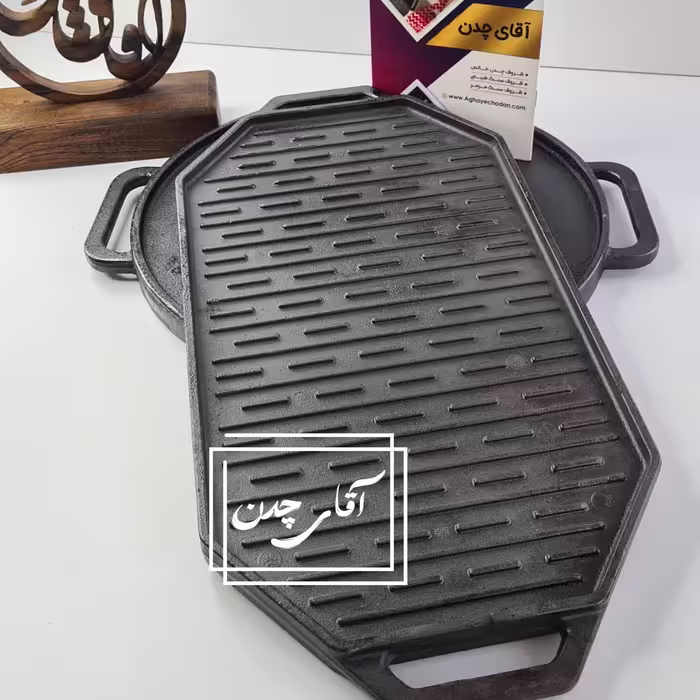 استیک پز 8 ضلعی چدنی معمولی ( دو طرفه بدون روکش چدن روسی تابه گریل چدنی)
