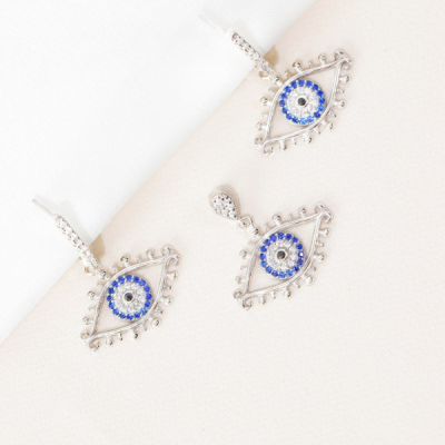 نیمست نقره مدل چشمی نگین ابی عیار 925 کد 1612