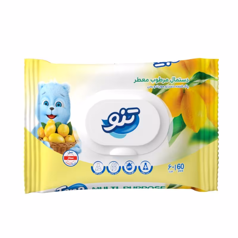 دستمال مرطوب چند منظوره تنو مدل Lemon بسته 60 عددی

