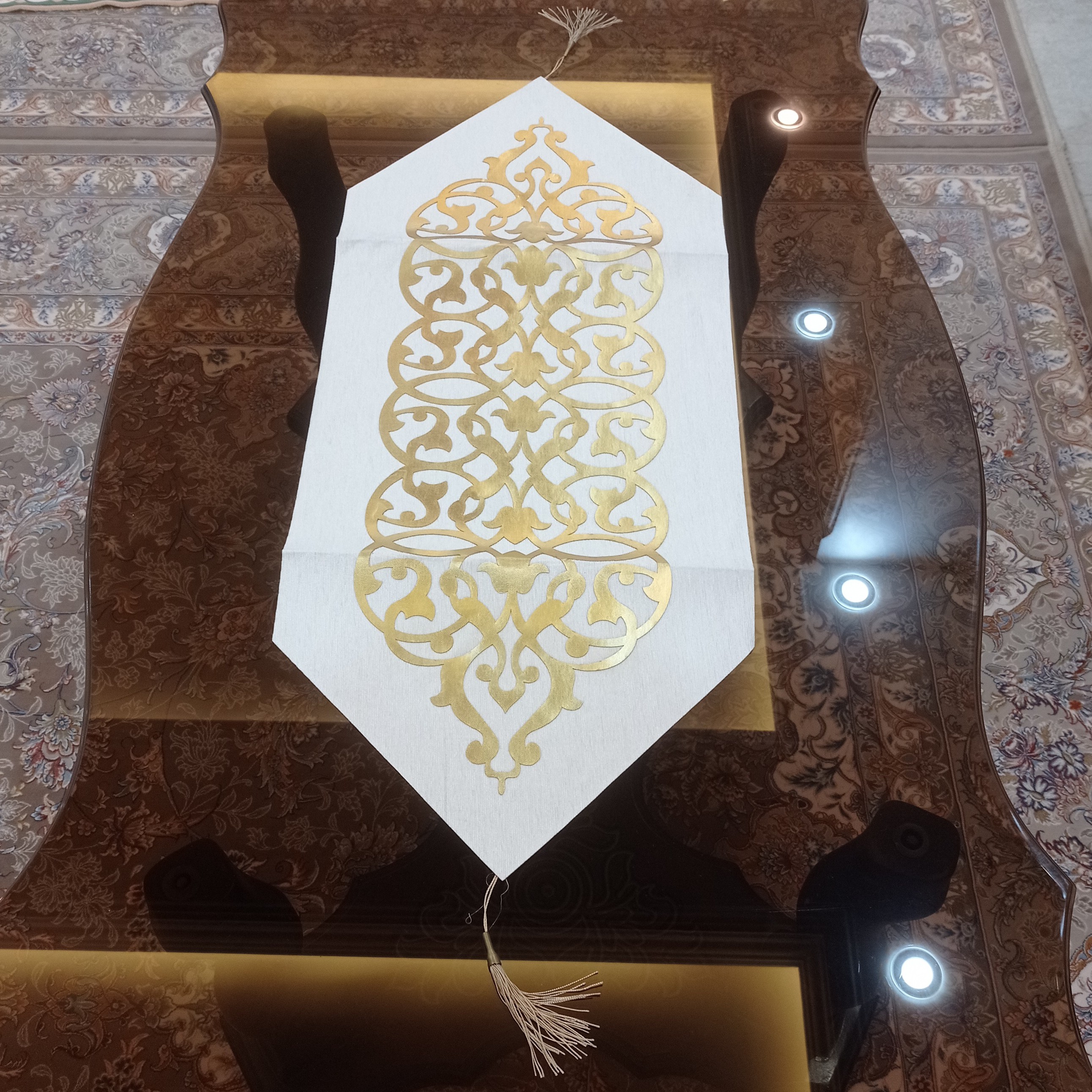 رانر میز مبلی تک مخمل چرمی مدل رومی سایز 85 سانتی 