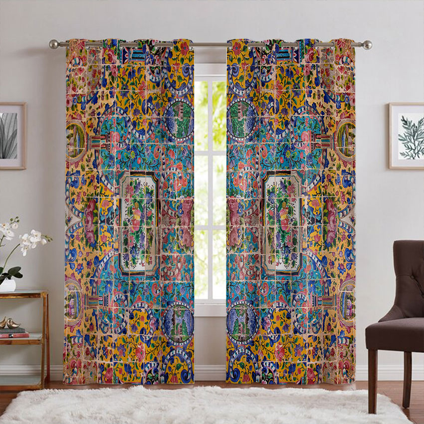 پرده پانچی سنتی طرح کاشی PK-7414