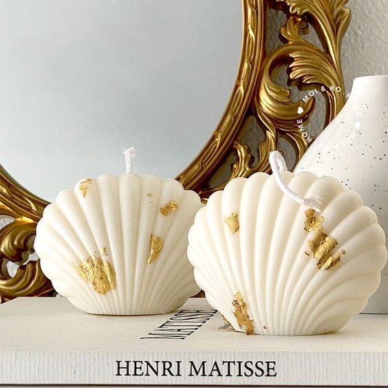 شمع تزئینی صدف با ورق طلا  ارتفاع  8 سانت