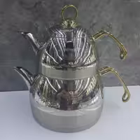 کتری قوری استیل ترک evimsaray با کفه اینداکشن، کد101 ، استیل ضد زنگ ، دسته استیل طلایی