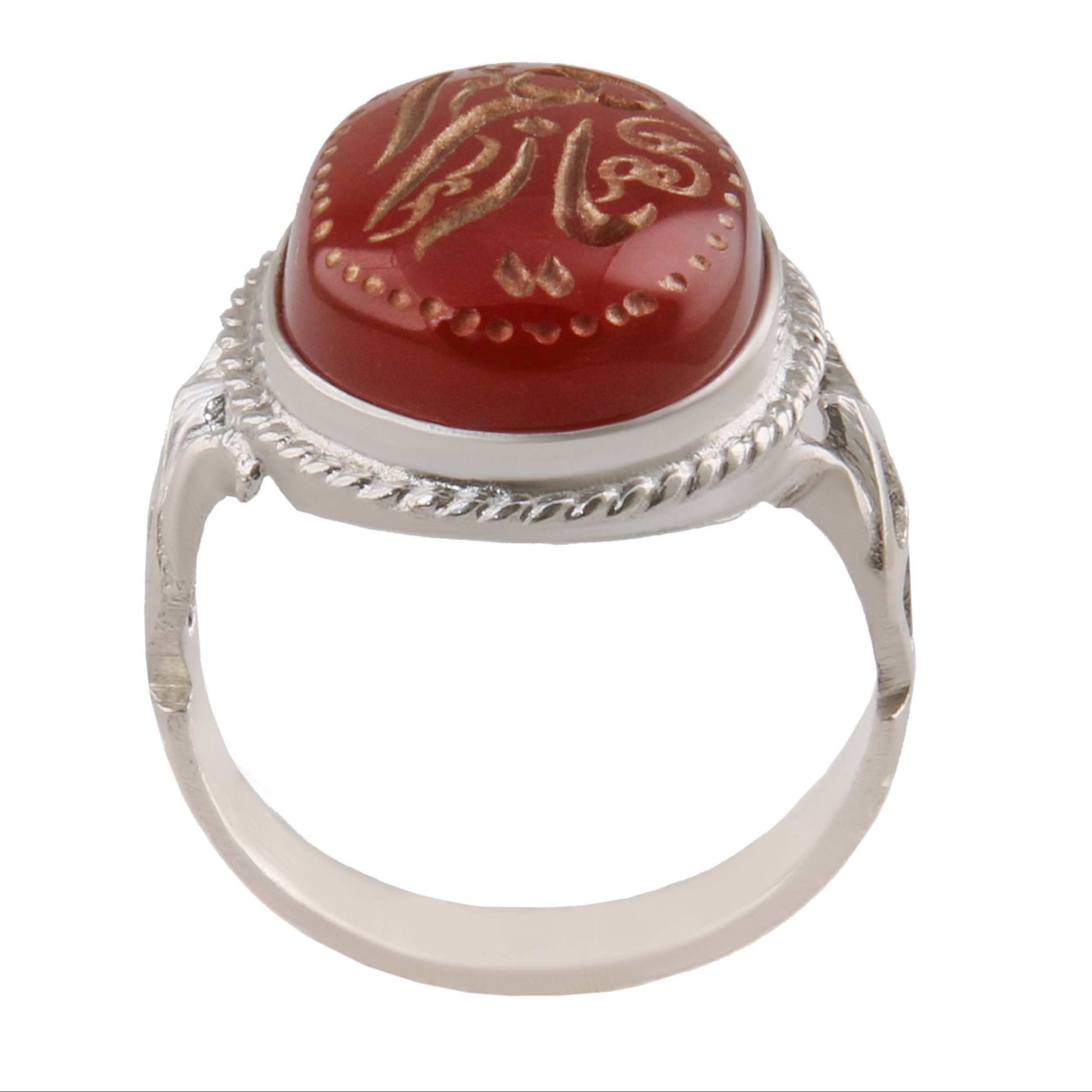 انگشتر نقره مردانه بازرگانی میلادی مدل سنگ عقیق خطاطی یا زهرا  کد AM3007