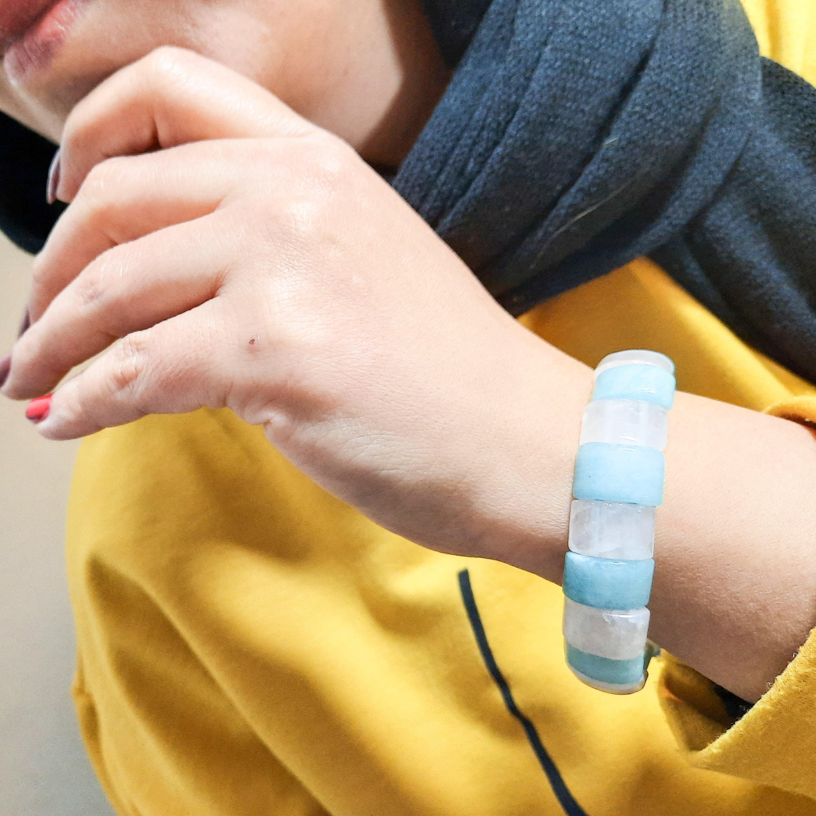 دستبند رز کوارتز آکوامارین