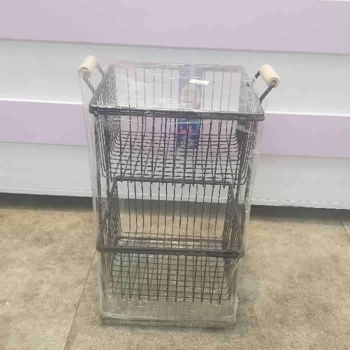 جای سیب زمینی پیاز2 طبقه مربع فلزی دسته چوبی