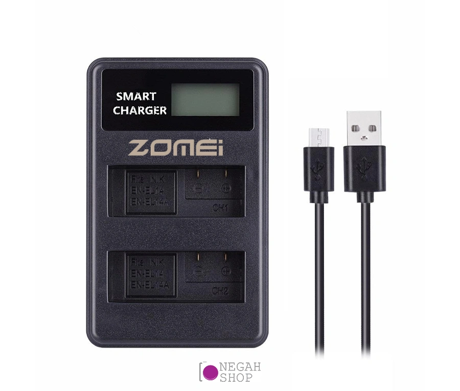 شارژر دوبل باتری Zomei EN-EL14 مدل LCD USB Type C / Micro