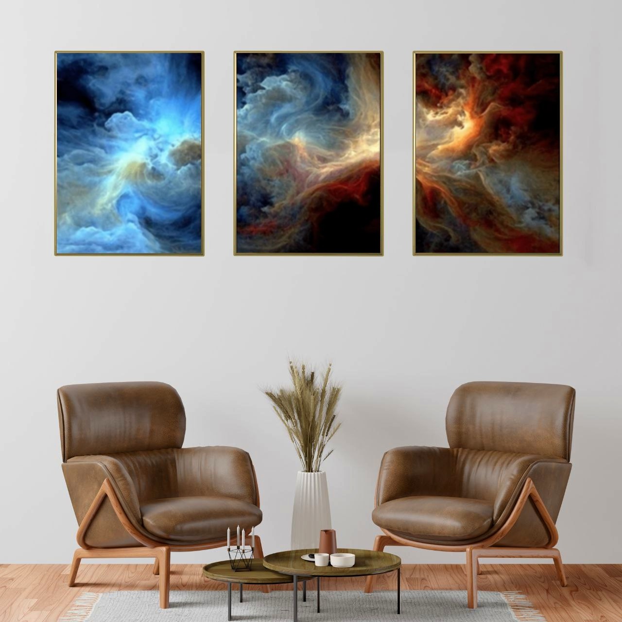 تابلو دکوراتیو کهکشانی رنگی سه تکه 