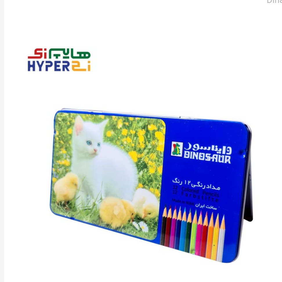 مداد رنگی 12رنگ دایناسور جعبه فلزی طرح گربه