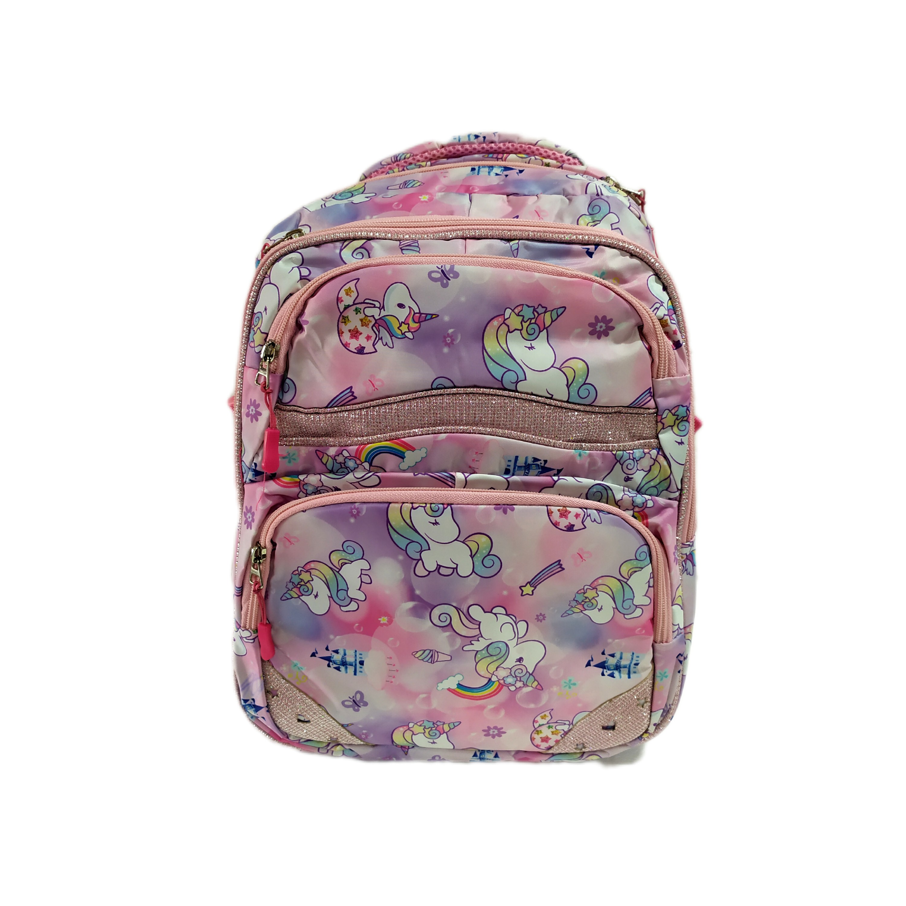 کیف و کوله فانتزی دخترانه طرح یونیکورن 4 زیپ پارچه چاپدار خارجی اعلا - کیف مدرسه - قابلیت اضافه کردن دسته چرخدار